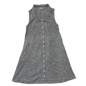 Tulip Sleeveless Button Front A‎ Line Dress Grey Textured Midi Length - S